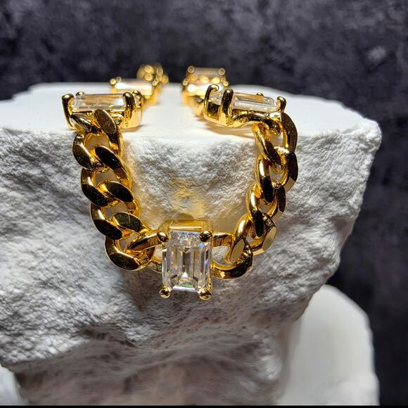 Other Jewelry - 7" 3.30CTW Emerald-Cut VVS/D Moissanite Cuban Bracelet, Gold Over Silver (4.4mm)